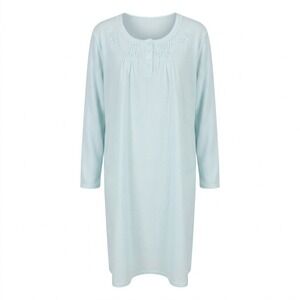 NEW Miss Elaine Aqua Blue Textured Knit Nightgown XL Long Sleeve Lace Trim